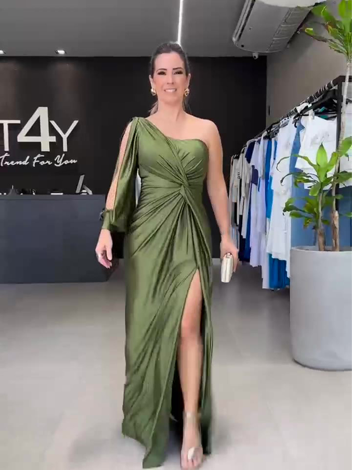 Amazon European and American 2024 Spring New Evening Dress Fashionable Ladylike Waist Slim Long Skirt for Women