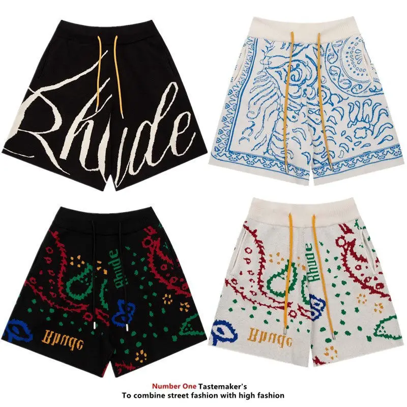 Rhude Paisley Trendy American Summer Sports Casual Knit Loose Men's Basketball Shorts Men