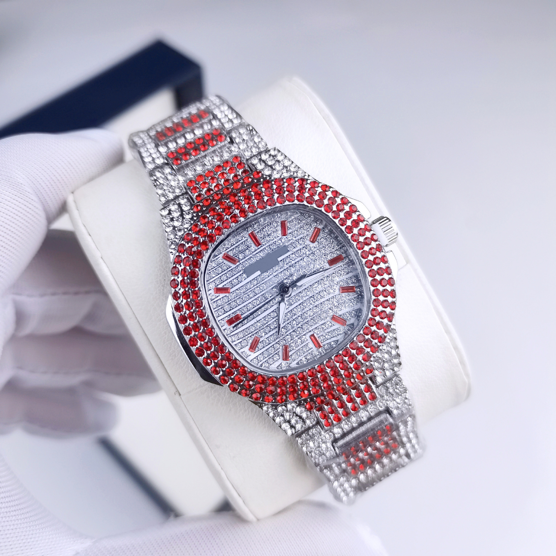 Nautilus Grenade Manufacturer Spot Wholesale Women's Full Diamond Set Watch Fashion Colored Diamond Quartz Watch