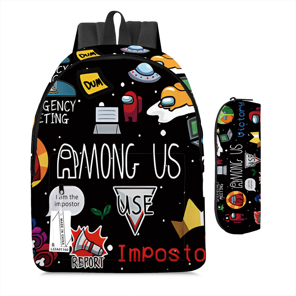 Among us two-piece backpack space wolf killing primary and middle school students cartoon schoolbag three-piece satchel pencil case