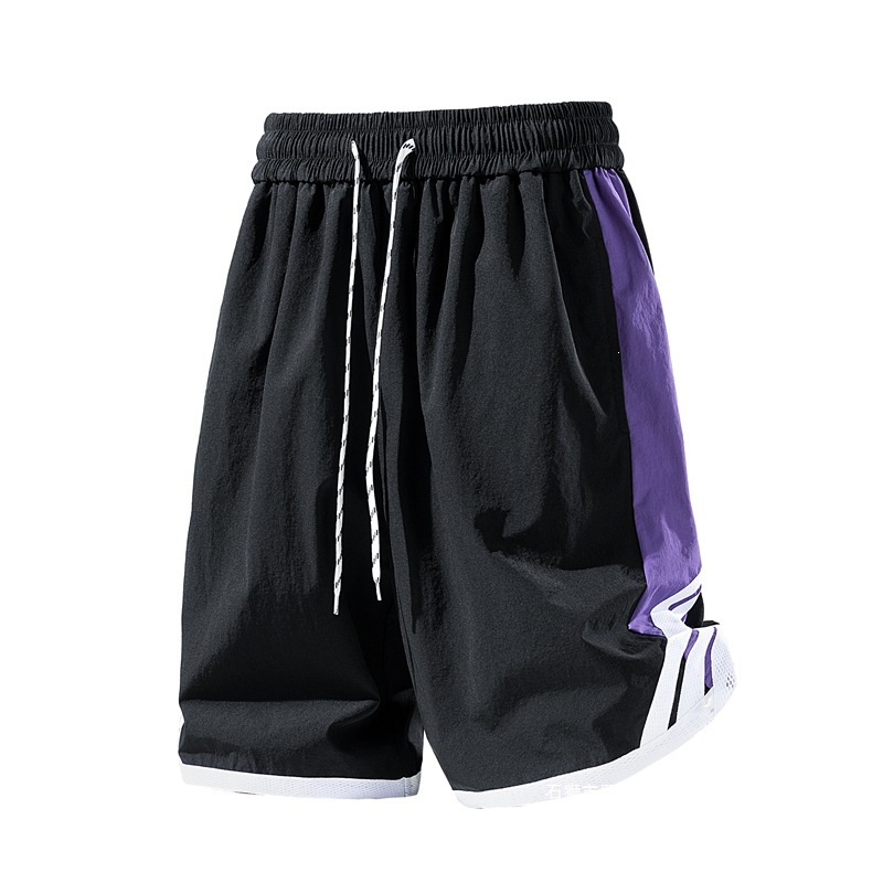 Color-Blocked Patchwork Shorts for Men, Summer Thin Loose Casual Sports Pants, Trendy Brand, Ice Silk, Cool and Quick-Drying
