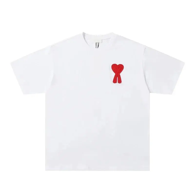 High-quality Ami short-sleeved new summer big heart embroidery men and women cotton loose T-shirt
