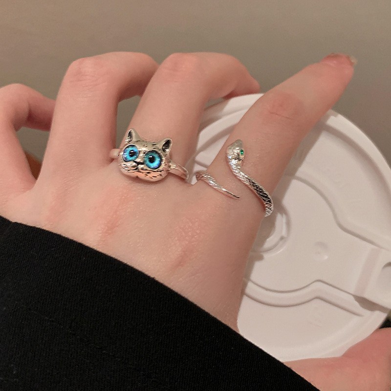 Light Luxury Snake-Shaped Index Finger Ring, Simple Cat Ring, Cool Style, Fashionable Personality, Niche Design, Versatile New Style for Women