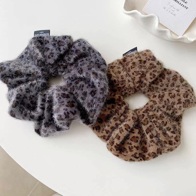 Internet Celebrant Mink Hair Leopard Large Intestine Hair Ring Women's 2024 New Style Hair Rope High-grade Tie Head Rubber Tendon Women's Headband Headdress
