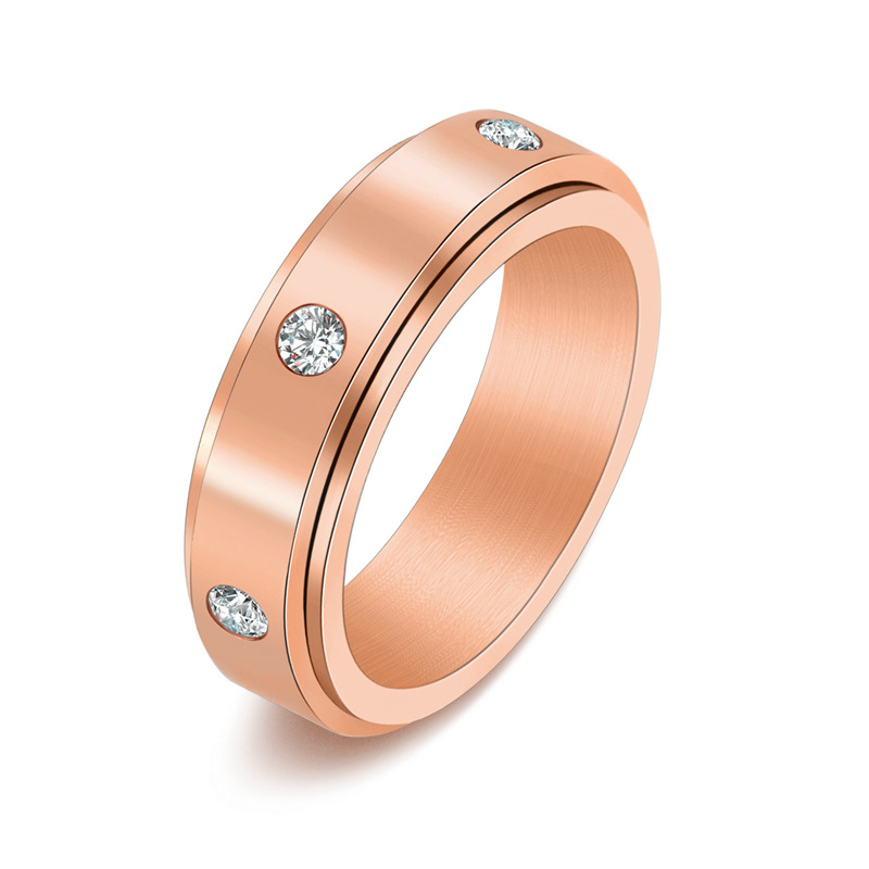 Amazon jewelry Korean version of simple stainless steel smooth Diamond rotation ring ins men and women's personality jewelry spot
