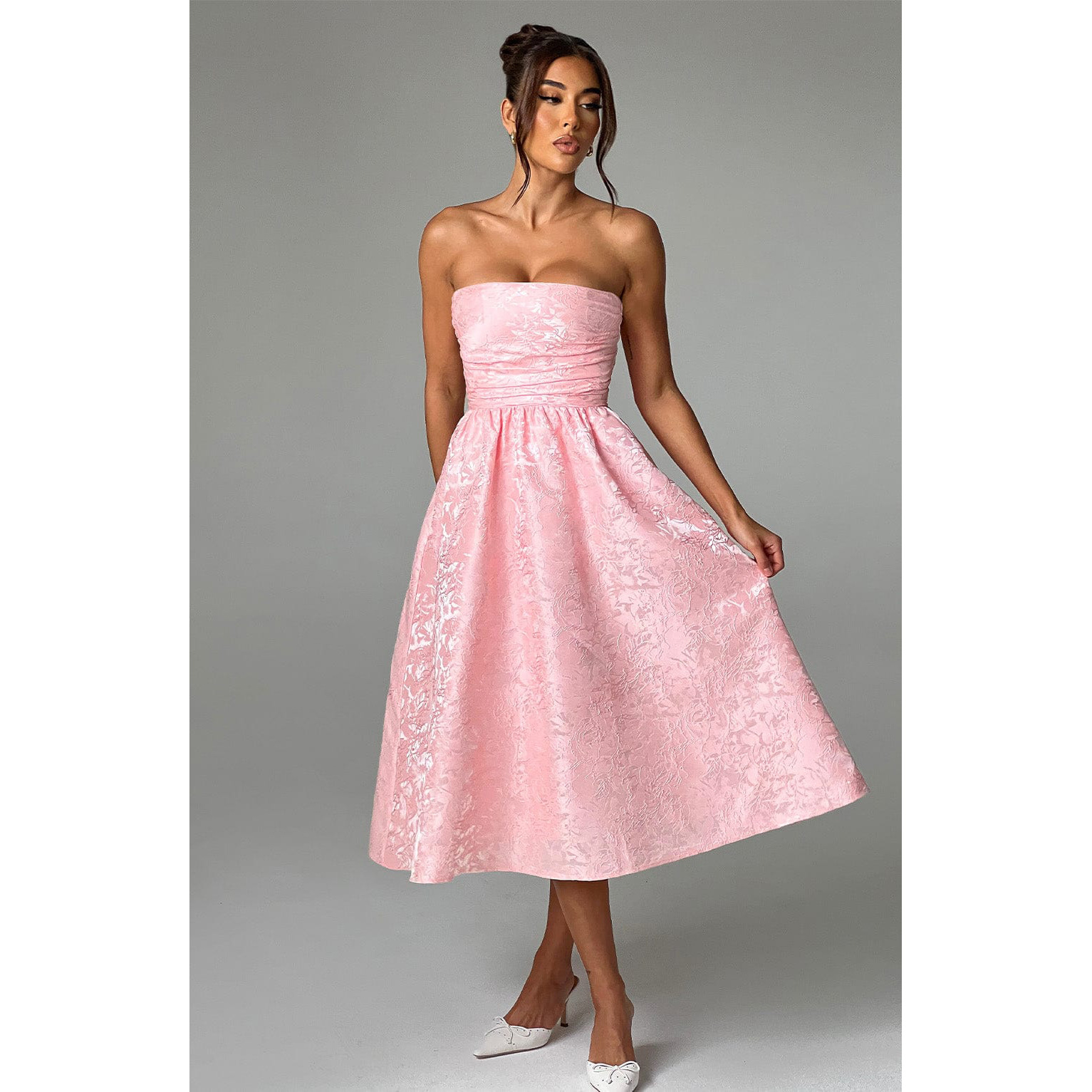 European and American Cross-border Export Women's Dress Amazon Aliexpress New Sexy Elegant Tube Top Jacquard Satin