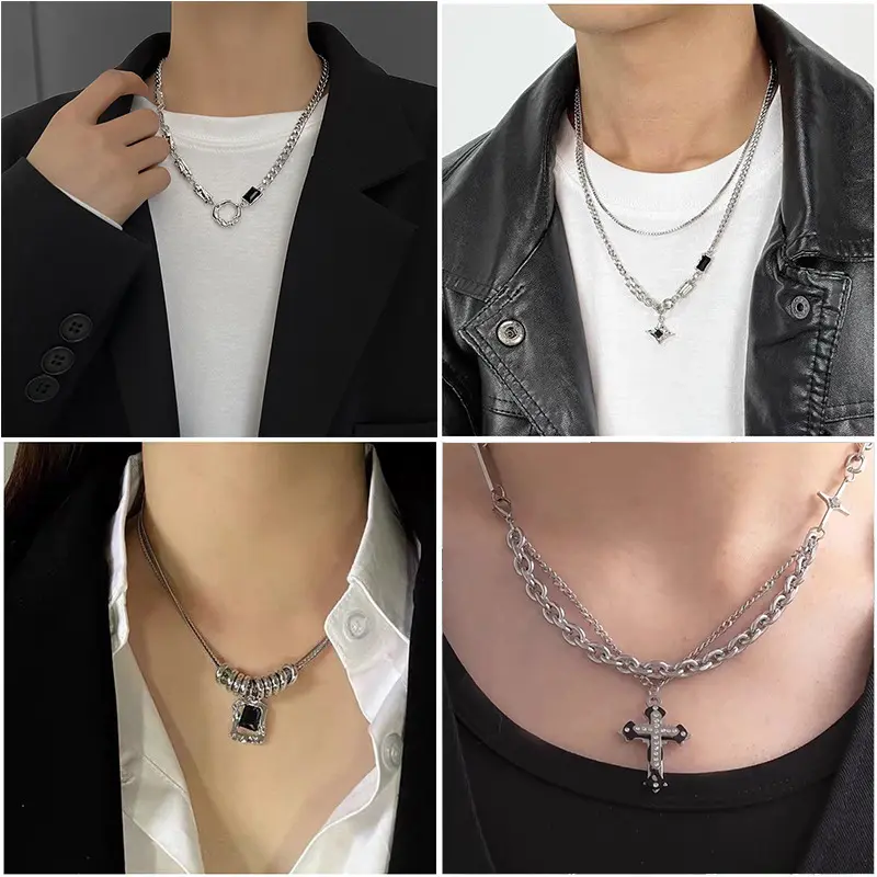 Entwined Black Gemstone Full Titanium Steel Necklace for Men and Women, High-End Men's Trendy Clavicle Chain Accessory Zdjęcie QC z TAOBAO na Qualit.ly