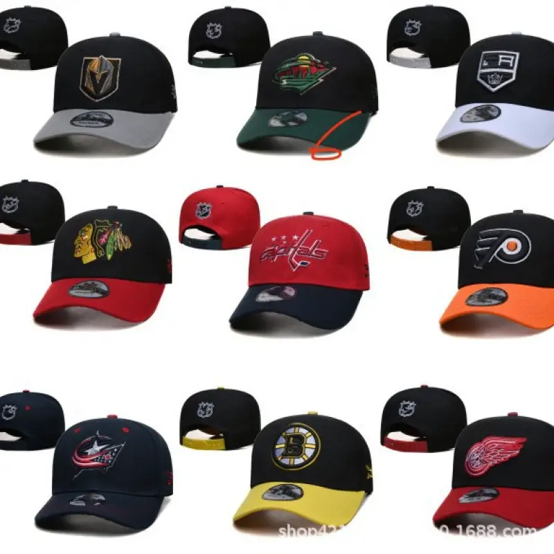 Hot-Selling New Ice Hockey Team Cap, Round Top, Wide Brim, European and American Embroidery, Sports Couple Flat-Brimmed Baseball Cap, Hip-Hop Cap