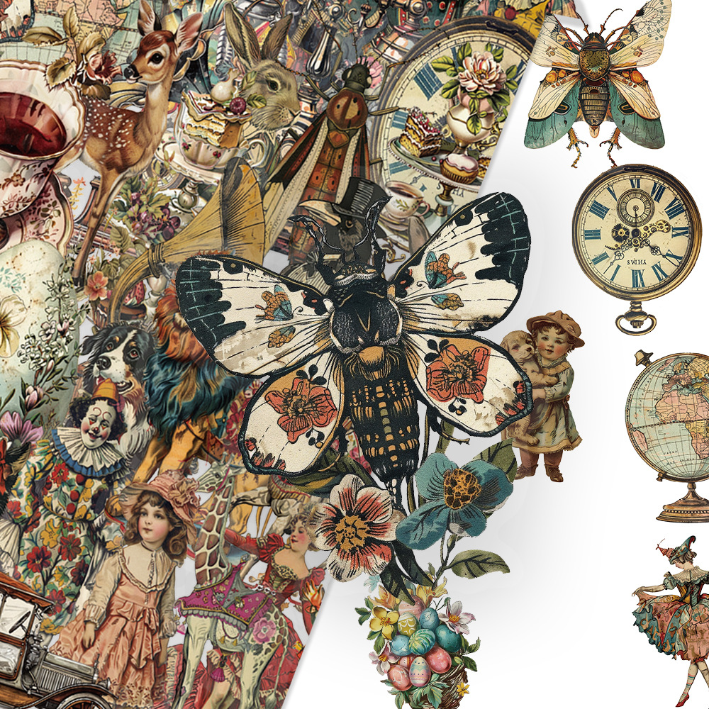 50 Pieces of Victorian Retro Pet Stickers Transparent Waterproof Notebook Notebook Decoration Stickers Cross-Border DIY