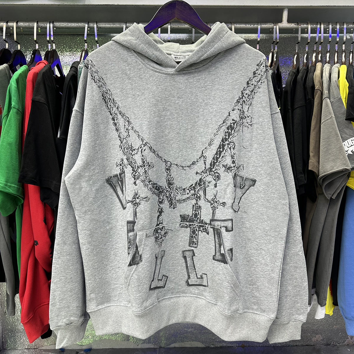 Trendy Vale Big Chain Large Necklace Print High-Quality Terry Hoodie Sweatshirt Unisex Trendy Brand
