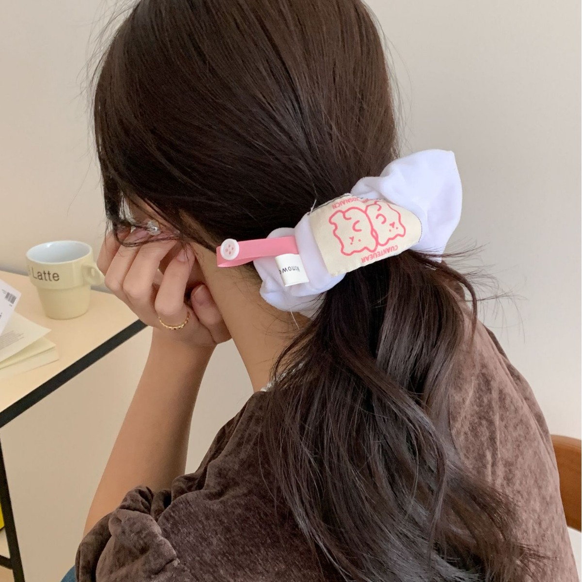 Cute bear velvet large intestine hair ring Japanese and Korean gentle girly pink sweet all-match commuter hair accessories large intestine ring