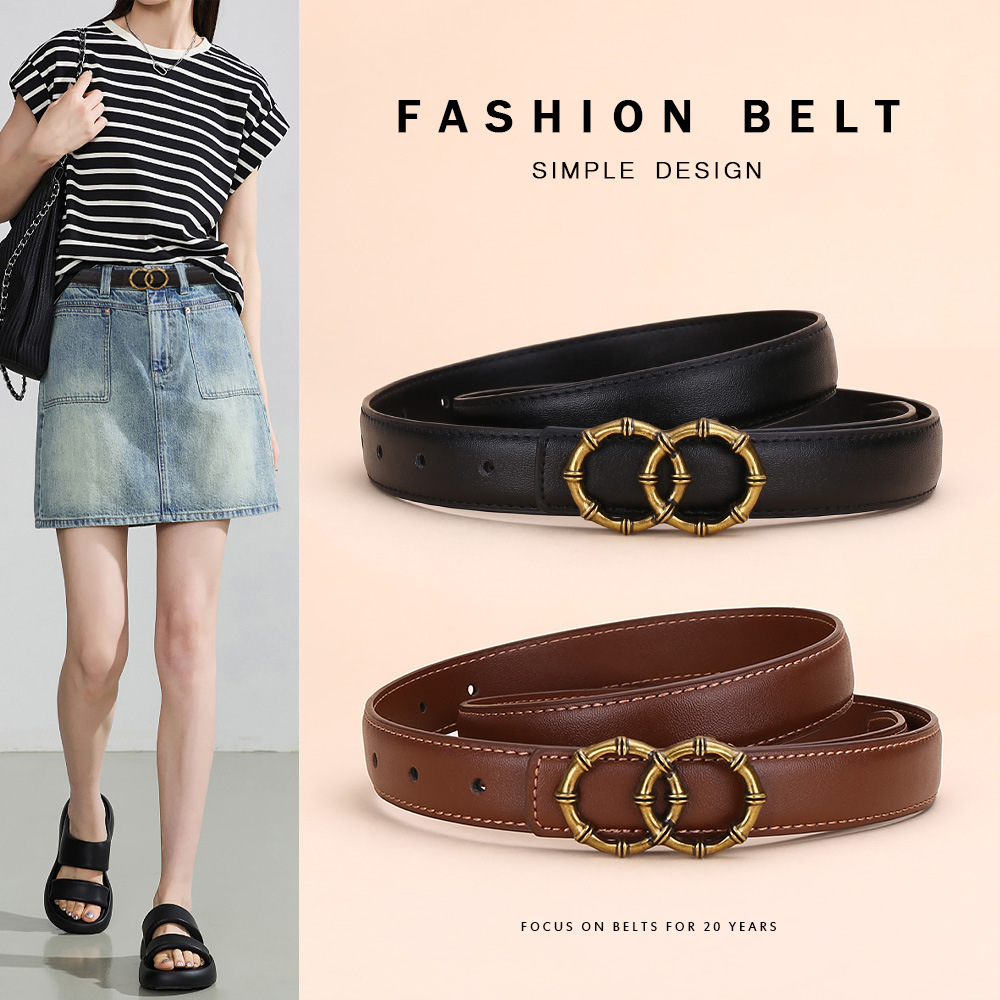 Women's Leather Belt, Fashionable Korean Style Bamboo Pattern, Simple and Versatile, Decorative Belt for Jeans and Casual Pants, Wholesale