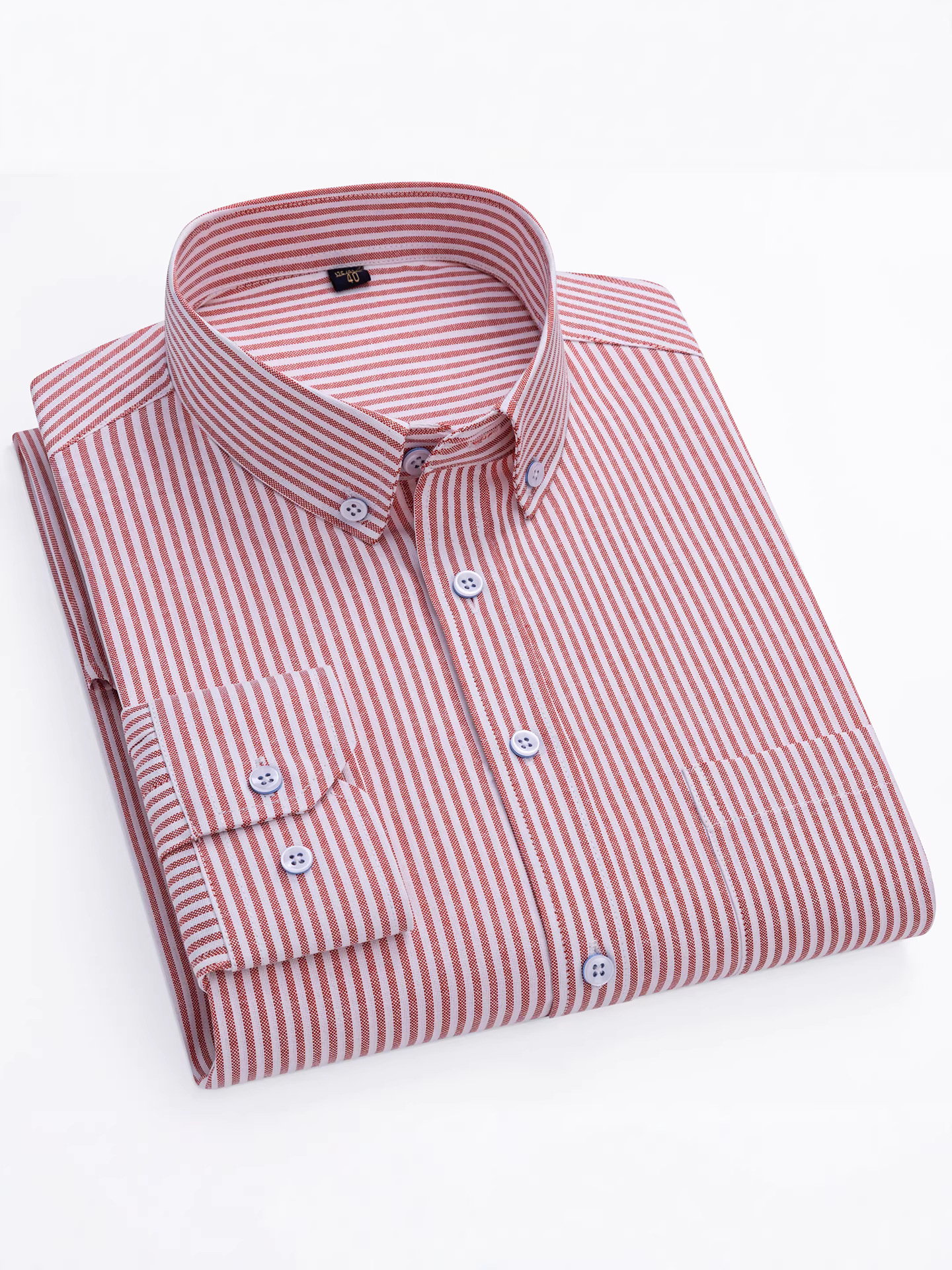 Button-Collar Striped Oxford Cotton Long-Sleeve Shirt, Cross-Border Men's Cardigan Top, Casual Middle-Aged and Elderly Men's Shirt