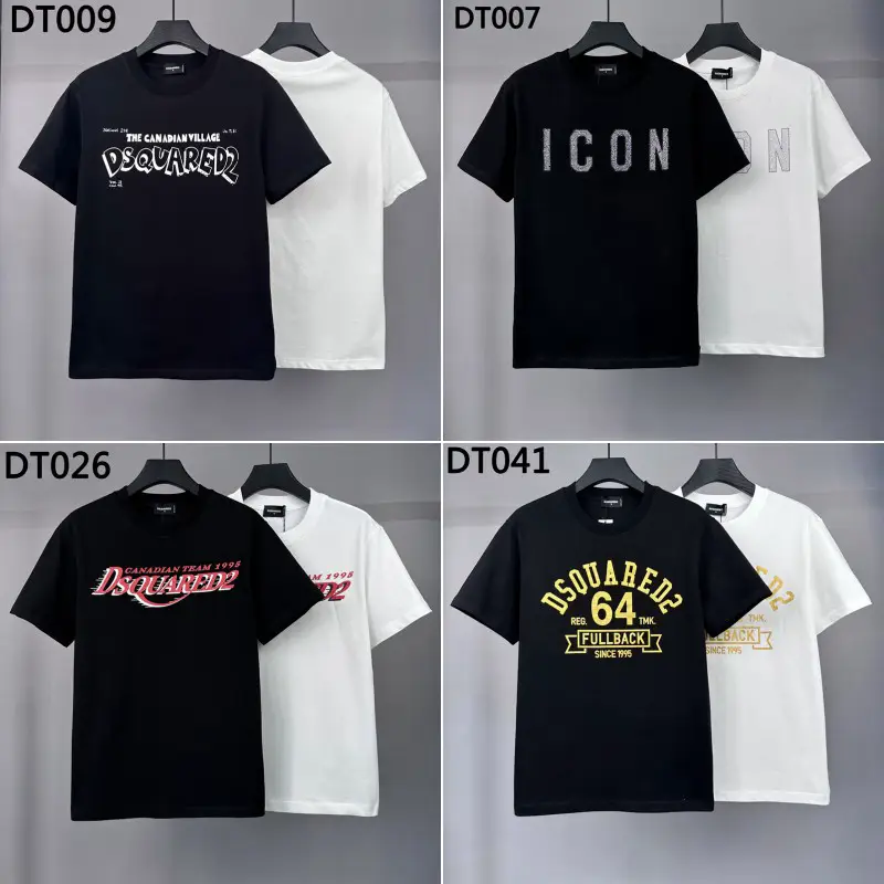 Micro broad loose D2 new hot drill ICON letters printed short-sleeved T-shirt men's round neck tops cross-border cotton fight