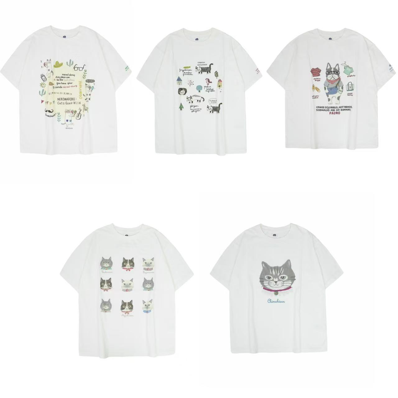 Japanese Kusuguru Genuine Embroidered Cat Short-Sleeve Round-Neck Women's Cotton T-Shirt, Cool-Touch Pure Cotton, Refreshing and Quick-Drying 52426