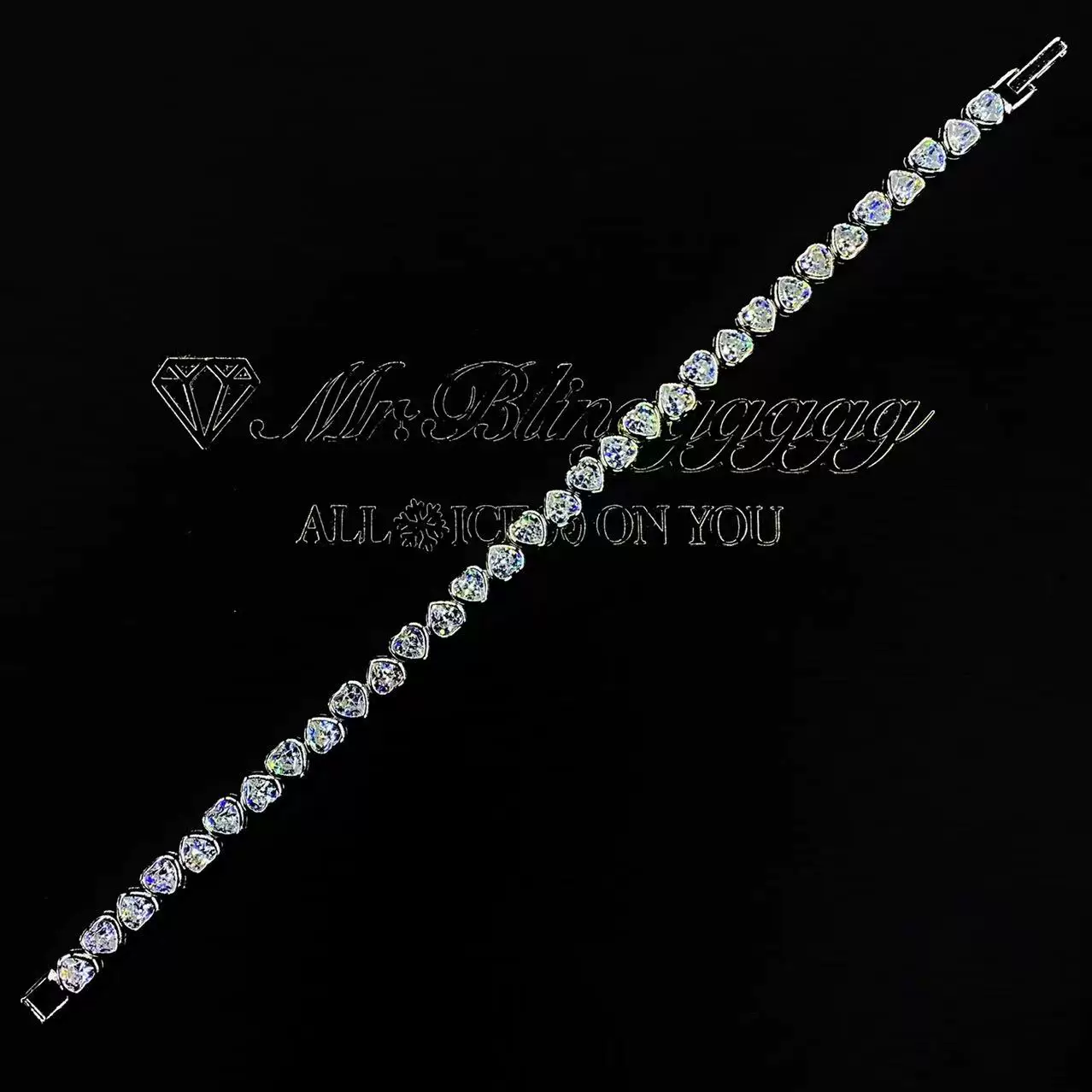 Mr. Blingggggg European and American Hip Hop Jewelry 925 Silver Full Diamond Love Couple Style Super Flash Trendy Bracelet