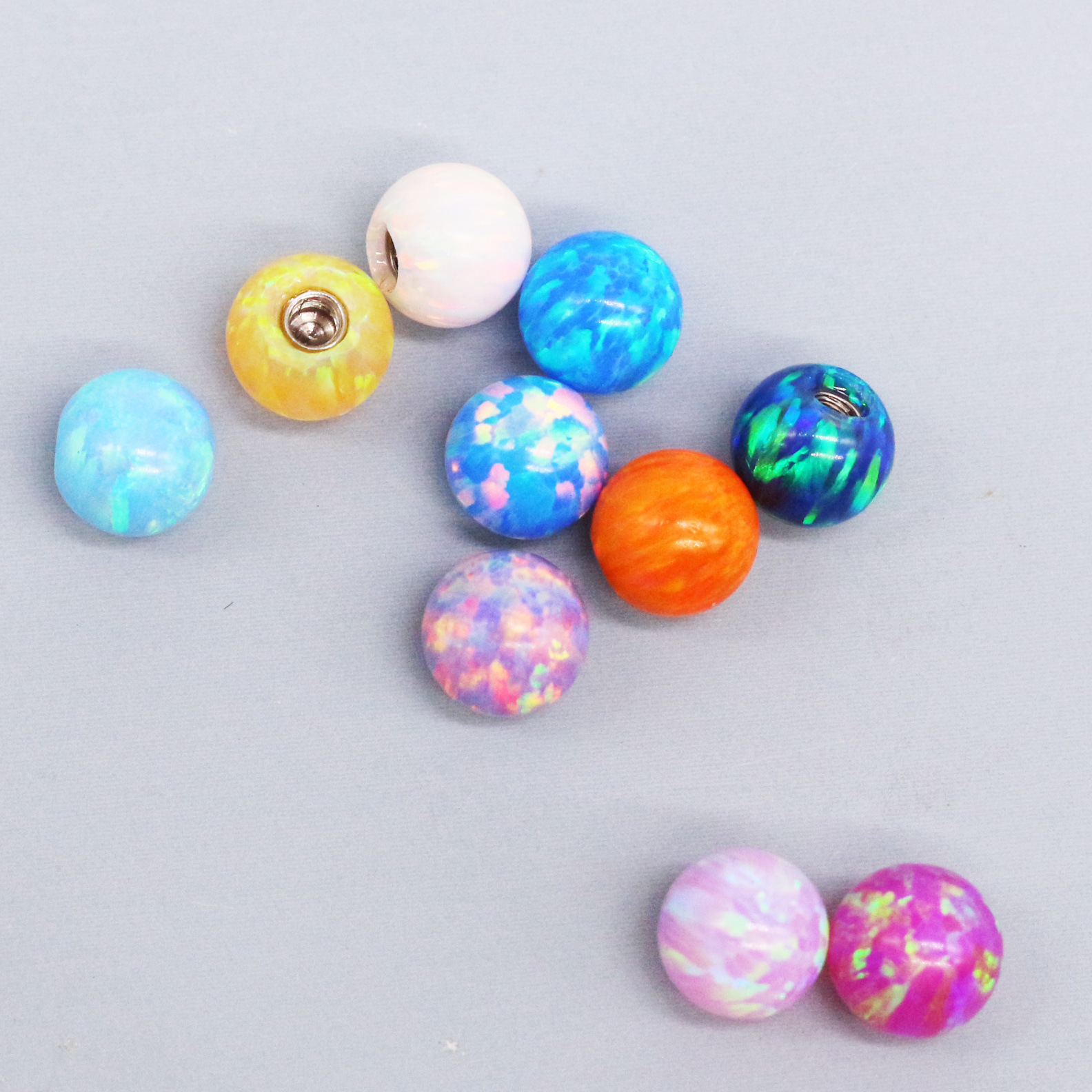Cross-Border Opal Tongue Nail Chest Ring Navel Nail Lip Nail 5mm External Thread Ball Piercing Jewelry Handmade