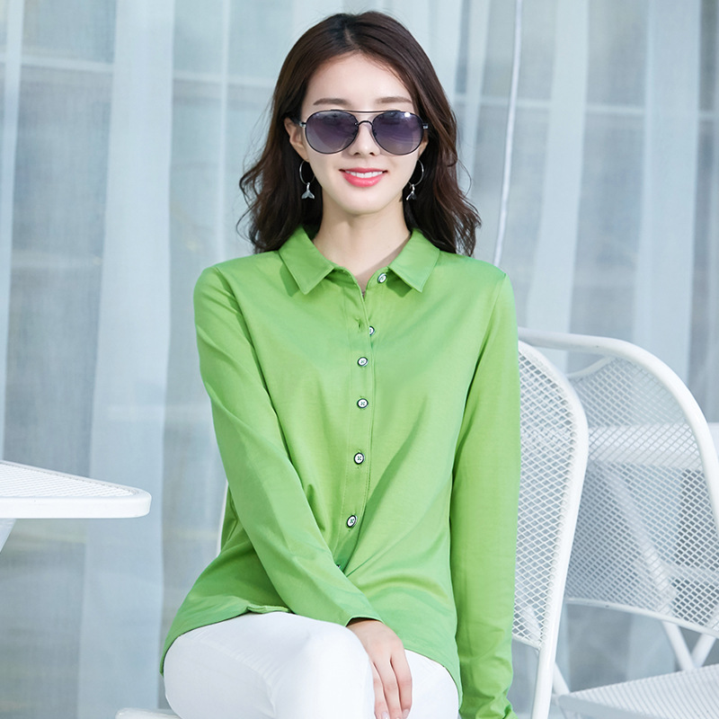 Avocado Green Shirt 2026 Spring Long-Sleeved Shirt Women's Cotton Top Base Shirt Dropshipping 2141-1