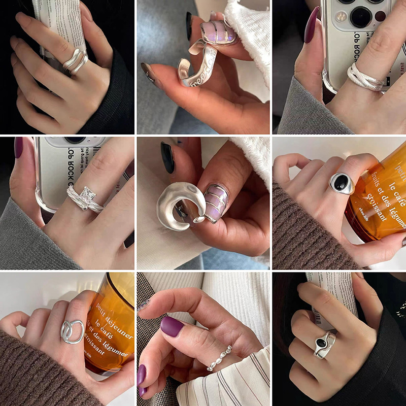 Fashionable Asymmetrical Line Cross Open Ring for Men and Women, Niche Design, High-End Index Finger Ring Trend