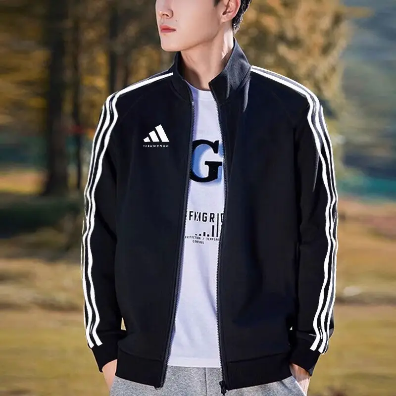 Adidas Stand Collar Outwear Men's Spring and Summer Thin jacket Stripes Sportswear Campus Loose Plus size Men Tops