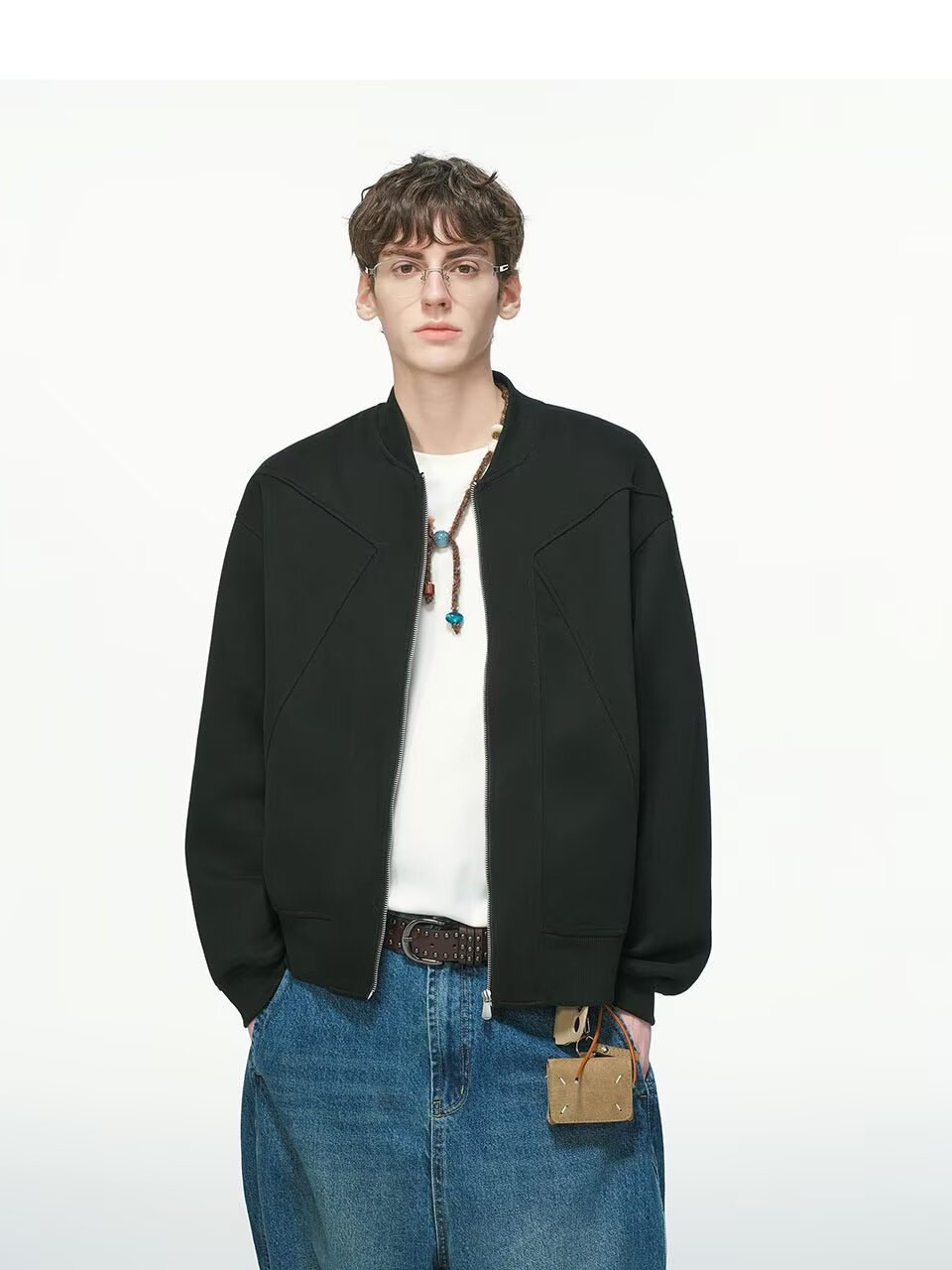 American-Style Baseball Collar Bomber Jacket for Men, Stand-Up Collar Workwear, Loose Fit, Spring Trendy Top, Casual Cardigan Jacket