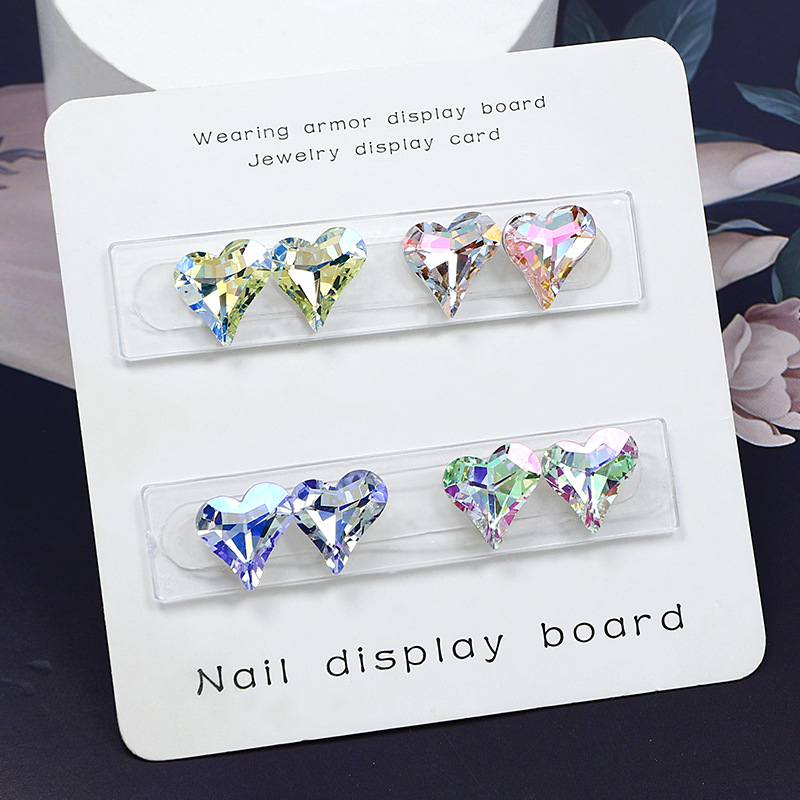 Dongzhou Crystal Big Crooked Heart 13×12 Pointed Bottom Rhinestones, Super Sparkling 3D Glass Crooked Heart Nail Art Rhinestones DIY Nail Art Decorations