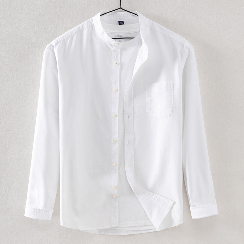 Tiktok Popular Long-Sleeve Shirt Fashion Korean Style Youth Stand Collar Shirt Spring and Autumn Outerwear Oxford Cotton Top