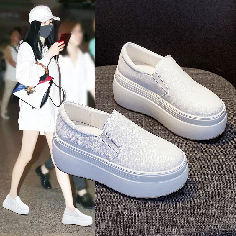 Slip-On White Shoes for Women, 2026 Spring New Style, Thick-Soled Height-Increasing Women's Shoes, Casual Versatile Platform Loafers, Lazy Shoes