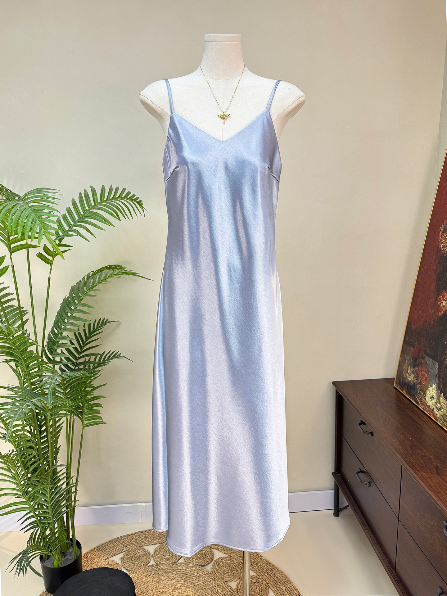 【Zhi Li】New Chinese-Style Solid Color Spaghetti Strap Dress 2026 Spring/Summer New Sleeveless Slim-Fit Drapey Dress