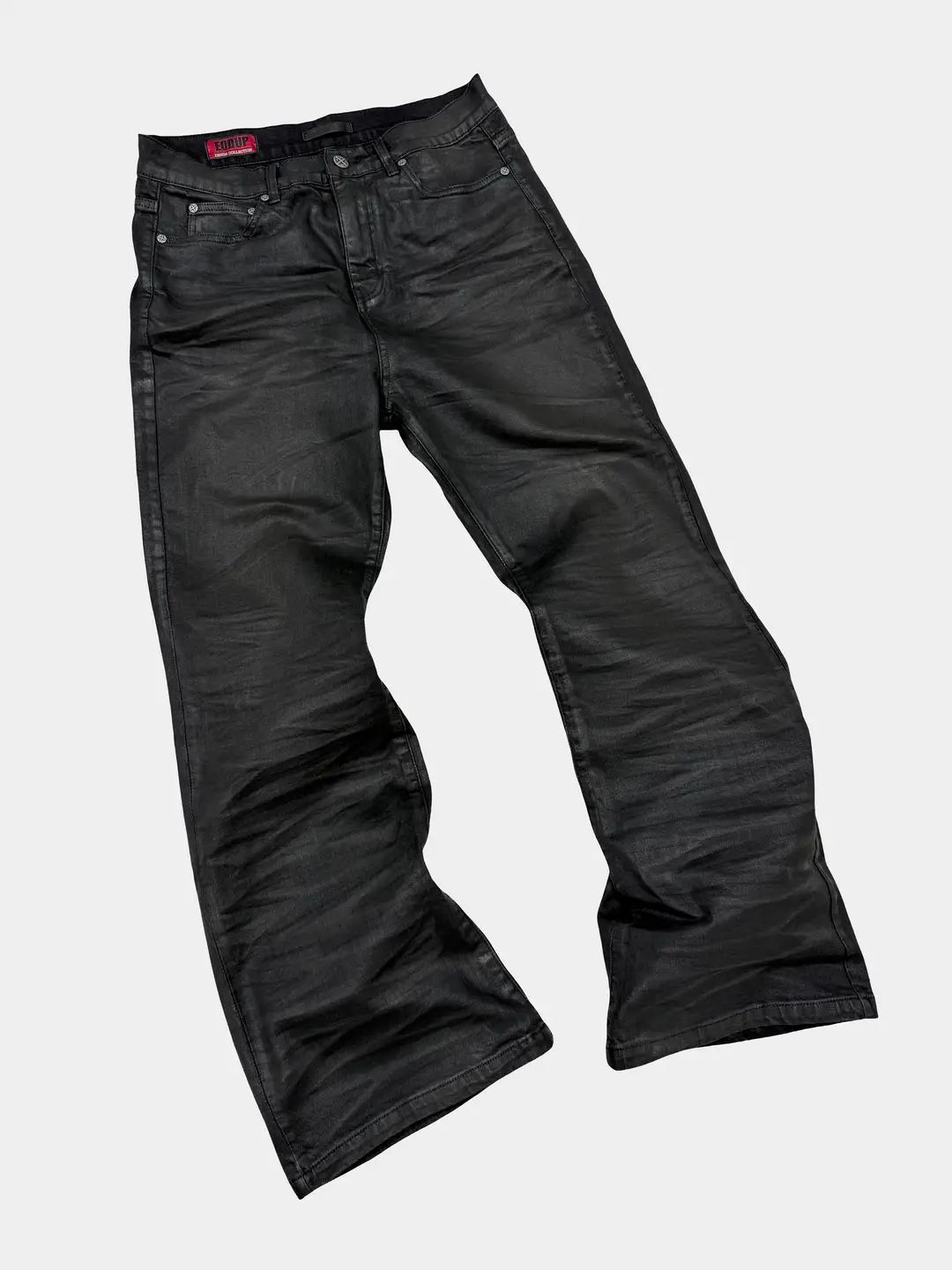 Eodup'Mamba' Remastered Edition Pioneer Dark Pattern Snake Scale Wrinkled Washed and Waxed Flared Jeans