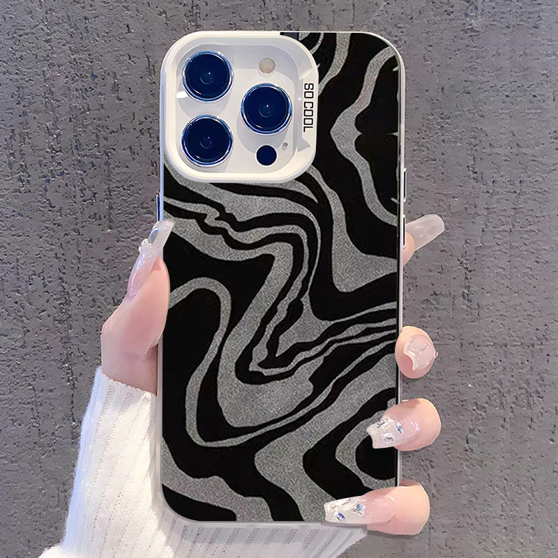 Dark Zebra Pattern Suitable for Apple 17 Pro Max Phone Case iPhone 16 Fashion 15 New Model 14 Color Silver 13 Xr