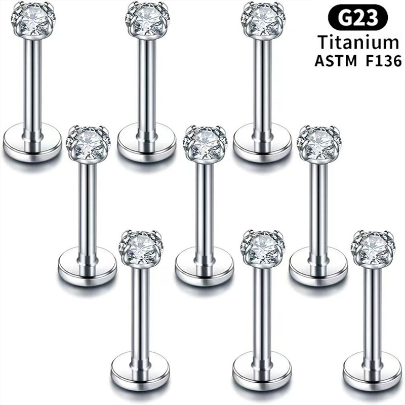 Astm F136 Titanium Alloy Earrings Internal Thread Piercing Lip Nail Claw Zircon Ear Bone Nail Cross-Border Lip Nail Lip Ring Head