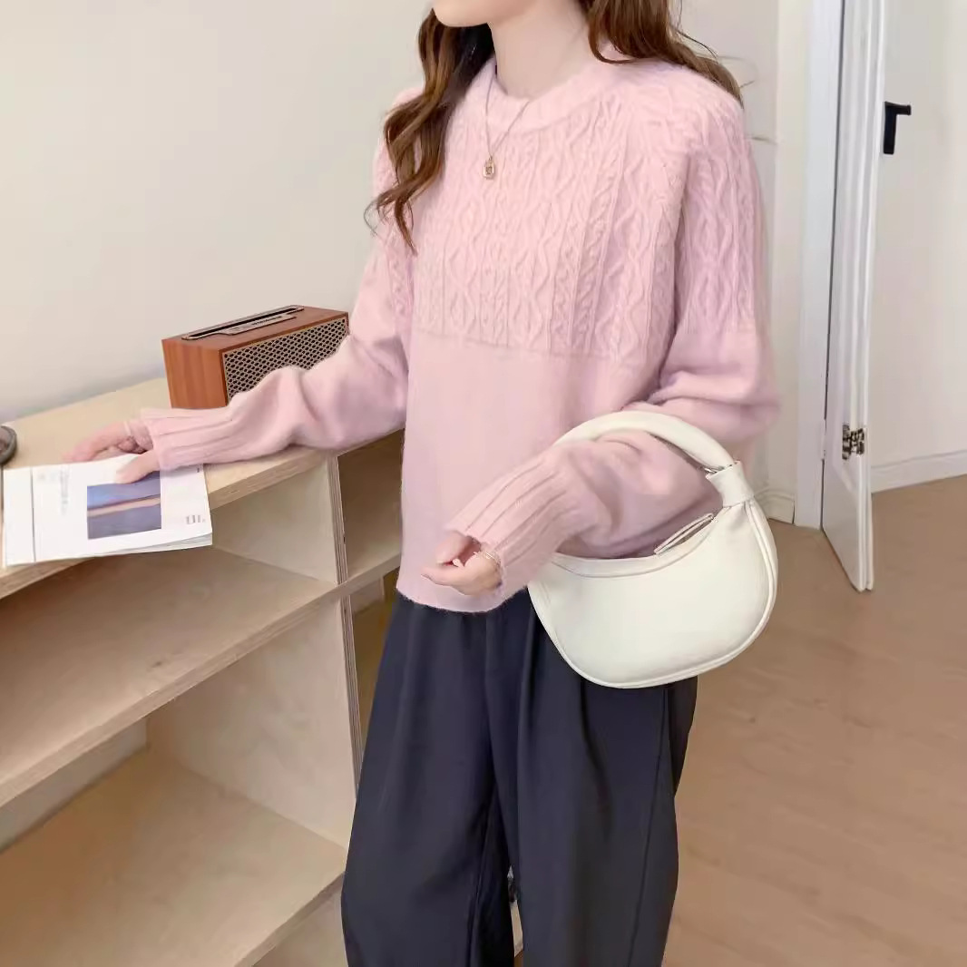 Fruit Green Twist Soft Waxy Sweater Women's Autumn and Winter Korean Style Lazy Style Loose Pullover Sweater Chic Short Top