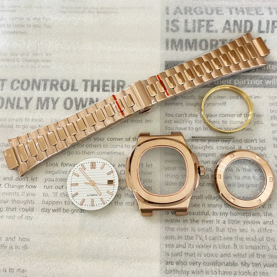 41mm Modified Watch Case and Strap Set, Sapphire Glass, Rose Gold Case, Suitable for Nh35 Movement Case