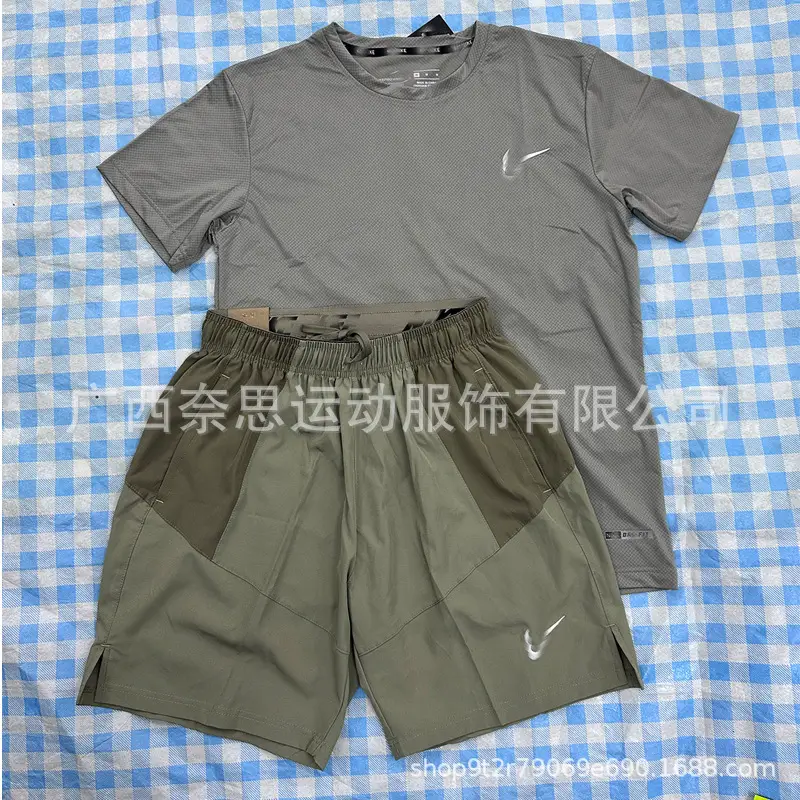 Foreign Trade Wholesale New Sports Fitness Running Suit Quick-Drying Breathable Loose Daily Casual Short-Sleeved Shorts Suit