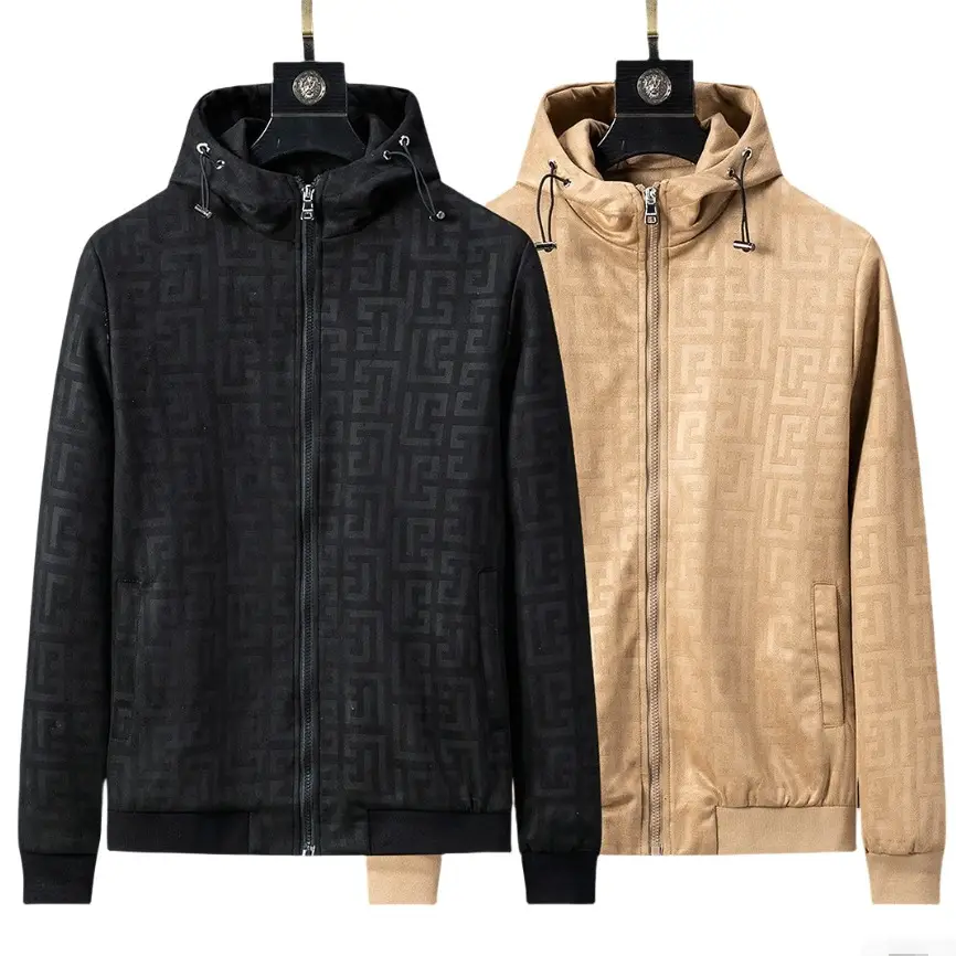 2025 Spring and Autumn new men's jacket fashion atmosphere long-sleeved hooded zipper embossed casual men's jacket