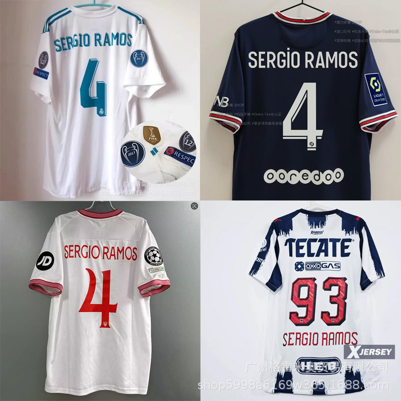Real Madrid, Paris, Sevilla, Number 4 Legendary Star Ramos' Career Jersey Collection, Monterrey Number 93