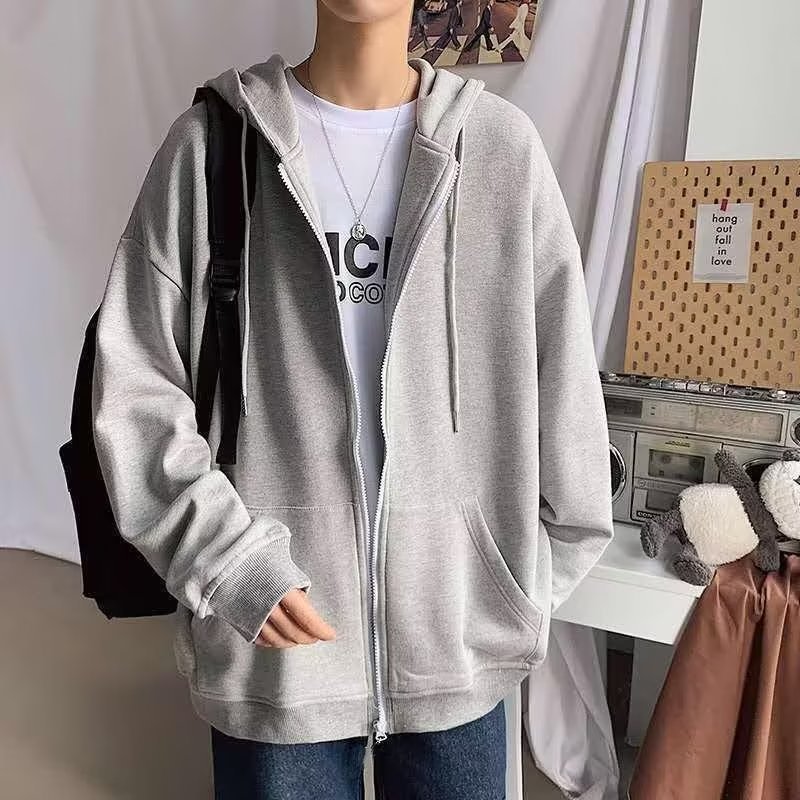 Solid Color oversize Hooded Sports Cardigan Sweater Boys Loose Casual Bf Zipper Outer Jacket Top