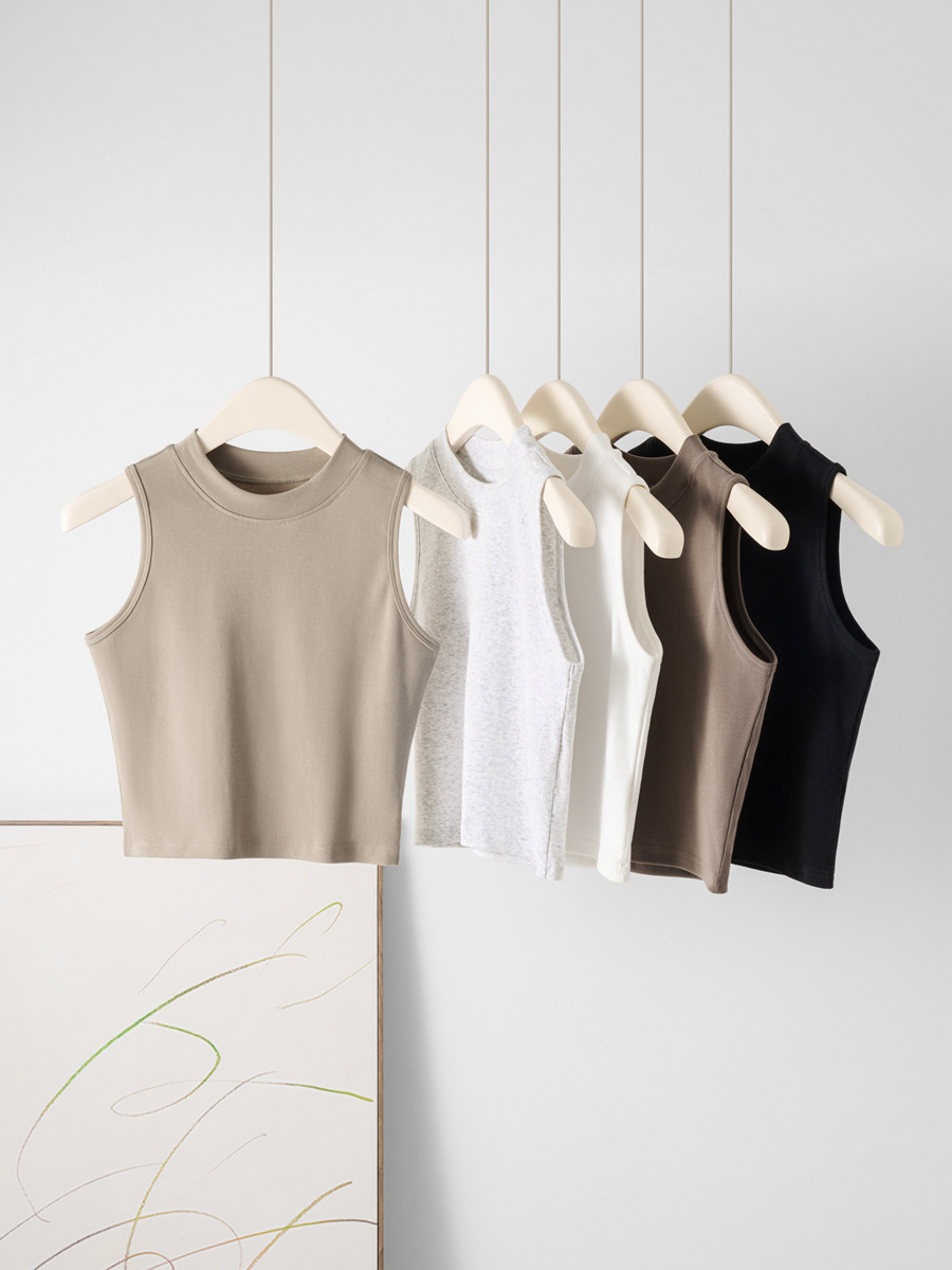Short Round Neck Vest for Women 2025 Spring and Summer New Sexy Suspender Top Slimming Look Navel Exposed Sleeveless Inner T-Shirt for Women