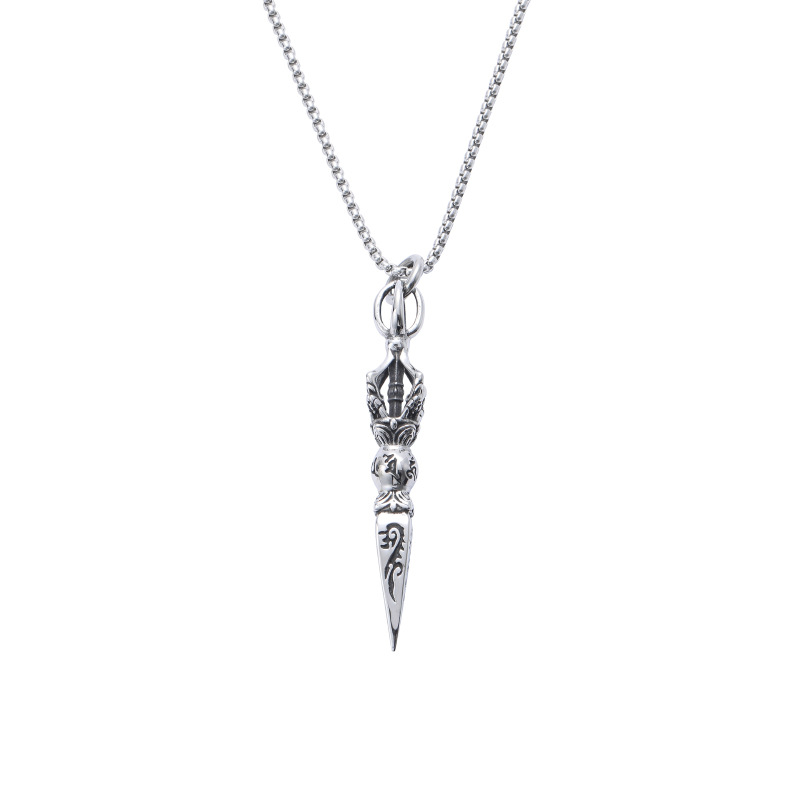Fashion Retro Men's Fashionable Vajra Pendant Daming Curse Titanium Steel Necklace Hip Hop Long Stainless Steel Jewelry