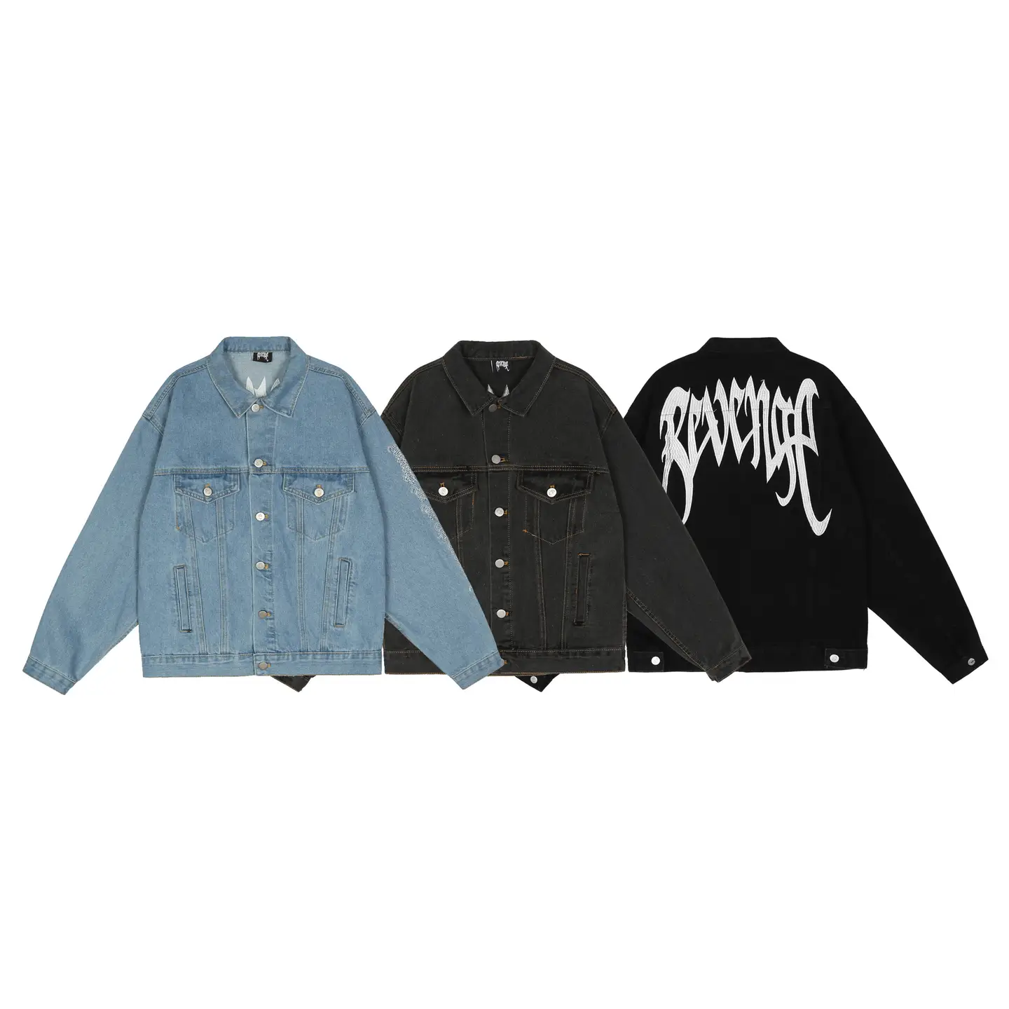 REVENGE Men's Fashion Brand Wholesale European and American Personality Embroidered Denim Jacket Foreign Trade Cross-border Popular Men's and Women's Jackets