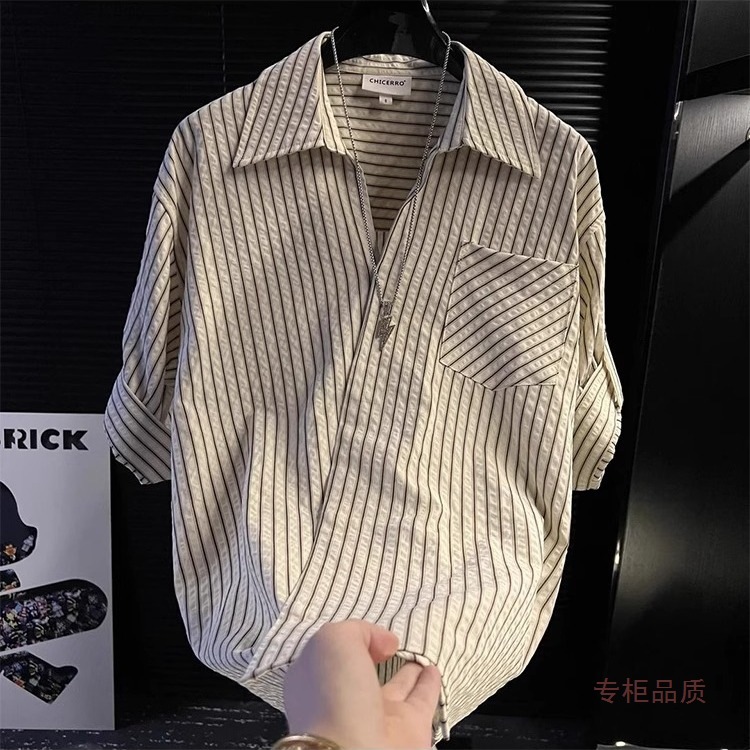 2025 Summer American-Style Light Luxury Striped Design Classic Versatile High-End Lapel Shirt for Men
