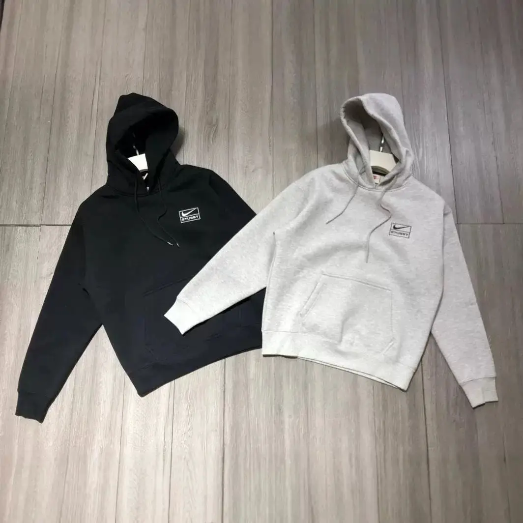Co branded chest embroidered logo with plush warm hooded sweatshirt