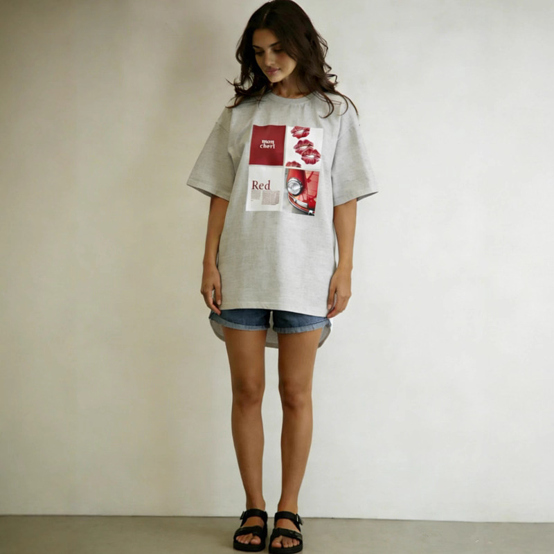 European and American Style Spicy Girl American Design-Inspired Unique Print 100% Short-Sleeve Trendy High Street Retro Ins T-Shirt for Women