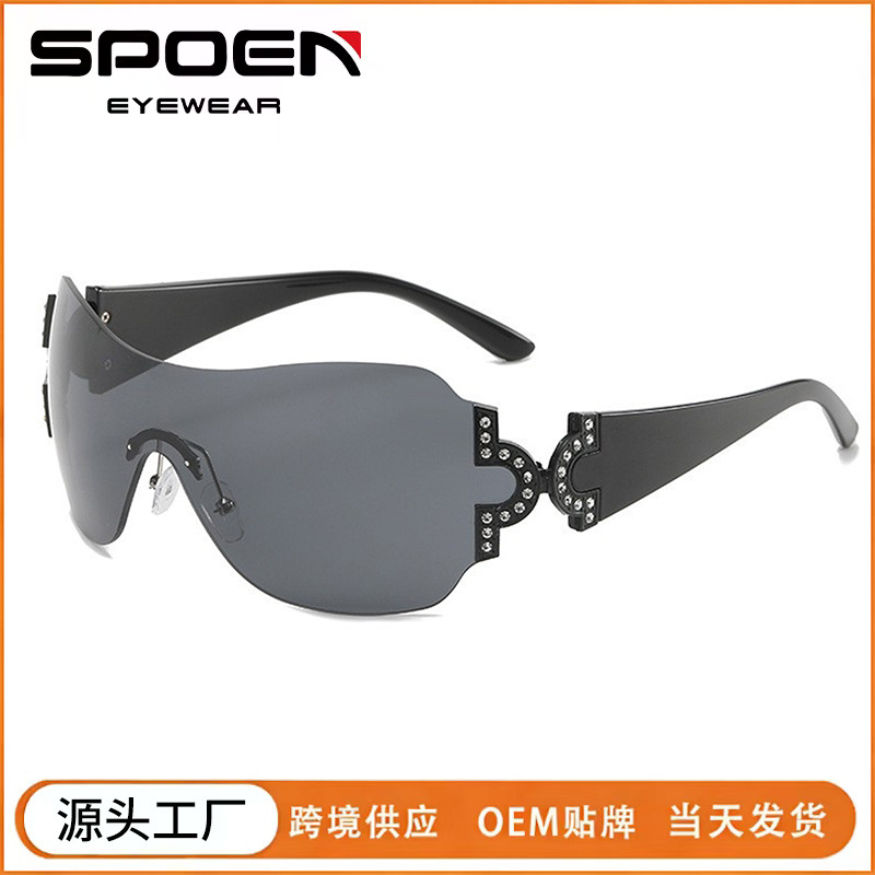 New European and American Anti-Uv Sunglasses Rimless Diamond-Encrusted All-In-One Sunglasses Fashionable Women's Sunglasses