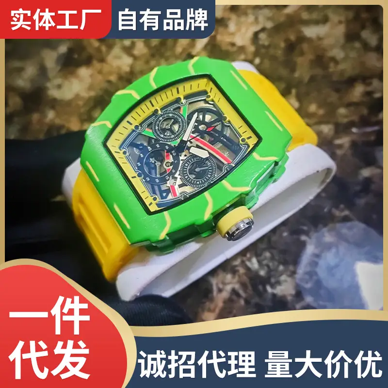 Cross-border explosions men's watches color shell hollow barrel fashion young students cool quartz watches wholesale