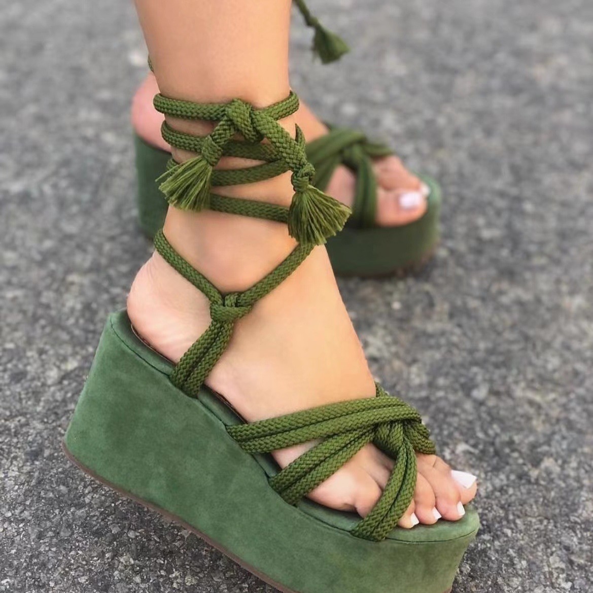 Foreign Trade Women's Shoes 2022 Summer New Style Fish Mouth Strap Wedge Sandals Women's European and American Cross-Border Women's Large Size Thick-Soled Shoes