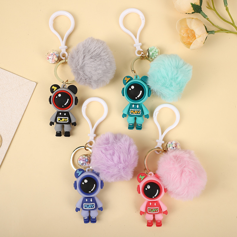 Lightning Bear Key Chain Personality Fashion Cartoon Bear Men and Women Car Pendant School Bag Hanging Fur Ball Gift in stock