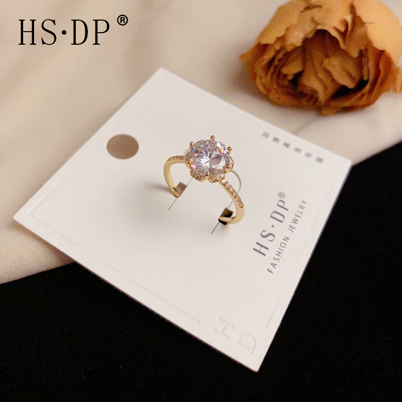 Niche Cross-Border Light Luxury High-End Diamond-Encrusted Six-Claw Ring for Women, Exquisite, Fashionable and Versatile Design Index Finger Ring Wholesale