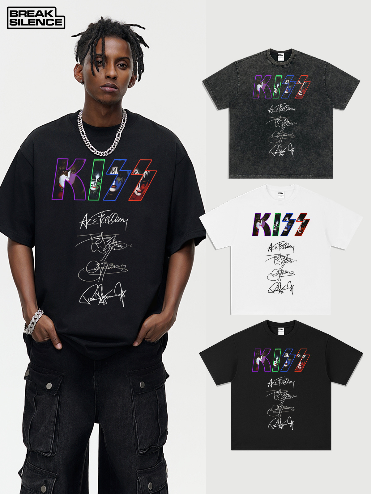 American Rock Band KISS Street Short-sleeved T-shirt Men's Cross-border Summer New Fashion Brand Loose Boys Half-sleeved T-shirt